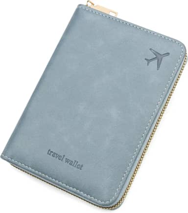 Carteira de viagem com suporte de passaporte – Carteira com bloqueio de RFID, capa de cartão de viagem com zíper completo com proteção RFID, organizador de vários compartimentos para cartões