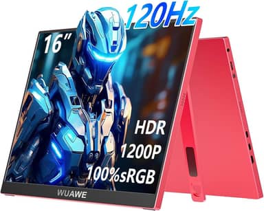 WUAWE 16" Monitor portátil de 1200 P 120 Hz, monitor de jogos portátil com 100 % sRGB, com suporte integrado, HDR e Freesync, monitor externo USB C para portátil, PC, telefone, Switch, Xbox e PS5