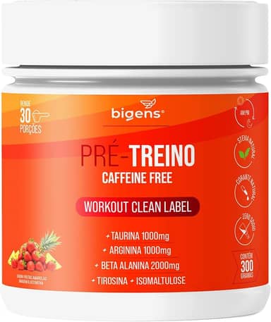 Pré Treino Bigens, Sem Cafeína, Adoçantes e Corantes Naturais, 300g (Unidade, Morango e Abacaxi)