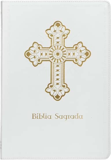 Bíblia Sagrada Católica, Letra Grande, Cruz, Couro-soft branca, Leitura Perfeita