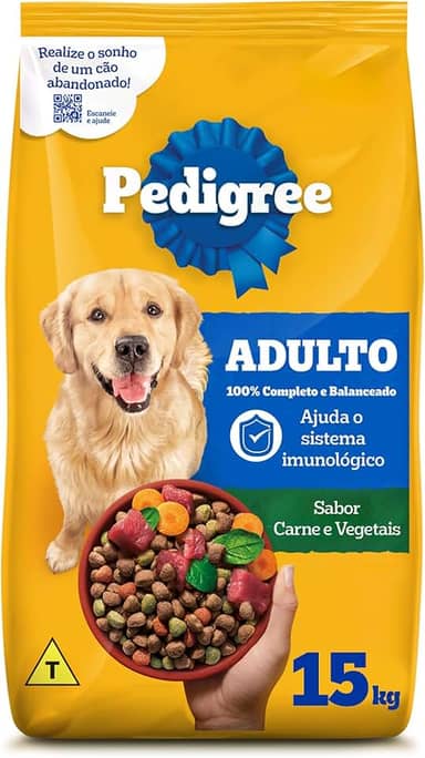 Ração Pedigree Carne e Vegetais Cães Adultos Raças Médias e Grandes 15 kg