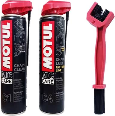 SPRAY LUBRIFICANTE DE CORRENTE MOTO - MOTUL - C1 + C4 CHAIN CLEAN - 400 ML MOTO SPEED RACING + ESCOVA DE LIMPEZA