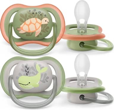 Chupeta Ultra Air Dupla 6-18 Meses Philips Avent Decorada Verde e Cinza - Baleia/Tartaruga