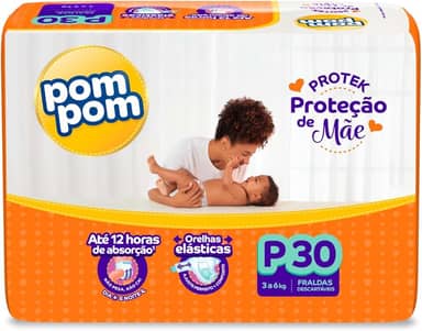 Fralda Pom Pom Protek Proteção de Mãe Jumbo P 30 Unidades