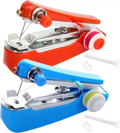 Máquina de costura manual, 2 peças mini máquina de costura portátil para iniciantes, máquina de costura portátil DIY com acessórios para roupas, cortinas, máquina de costura à mão, mini máquina de