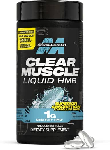 Muscletech Suplementos HMB 1000 mg, músculo transparente (42 cápsulas gelatinosas líquidas) - HMB de mais alto grau para músculo magro e recuperação - Suplemento muscular livre de HMB - Ajuda a