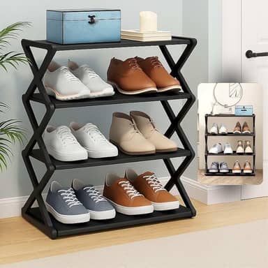 Sapateira Organizador de Calçados 4 Andares – Compacta, Vertical, Fácil de Montar, Ideal para Tênis, Sapatos e Chinelos – Para Quarto, Entrada ou Lavanderia – Design Prático e Moderno