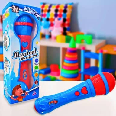 Microfone Infantil Musical para Karaokê, Brinquedo com Luzes e Sons, 3+ Anos (Azul e Vermelho)