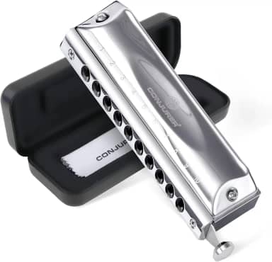 CONJURER Gaita cromática sem válvula para adultos iniciantes chave de gaita de 10 furos de órgão de boca de aço inoxidável C com palheta de latão na caixa, chave C prata