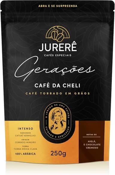 CAFÉ JURERÊ ESPECIAL EM GRÃOS 85+ DA CHELI, NOTAS CHOCOLATE CREMOSO E AVELÃ, CATUAÍ VERMELHO, CERRADO MINEIRO, TORRA MÉDIA CLARA 250G