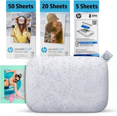 HP Sprocket 2x3 Impressora fotográfica instantânea para smartphone pacote com 75 folhas - Impressora móvel sem fio colorida portátil Bluetooth (Luna Pearl) fotos adesivas Zink
