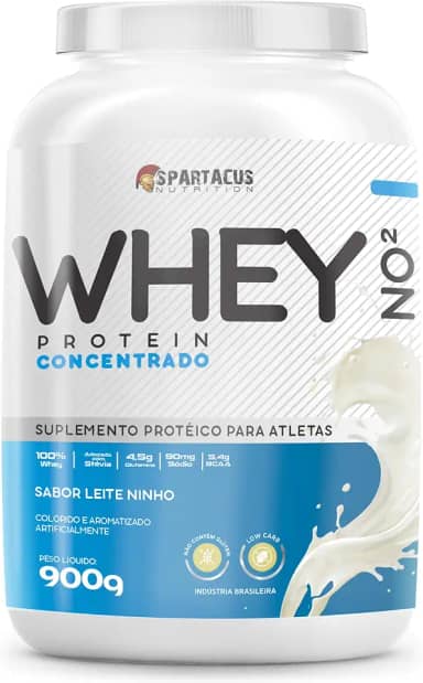 Whey Protein Concentrado NO2 Pote 900g 100% Whey Suplemento Protéico Baixo Carboidratos + Aminoácidos BCAA e Glutamina Rende 30 Porções - Spartacus Nutrition (900g, Leite Ninho)