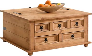 IDIMEX Mesa Centro Madeira Baú Organizador 5 Gavetas Rústico Tequila