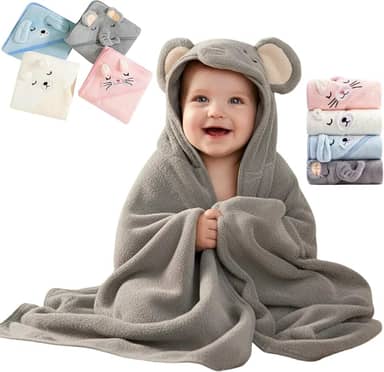 Toalha De Banho Infantil Soft Com Capuz Bichinho Bordado Algodão Toque Extremamente Macio Suave Para Pele do Bebê Recém Nascido, Cobertor Para Recém-Nascidos, Super Absorvente (Cinza)