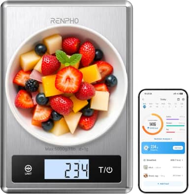 RENPHO Balança digital de alimentos com calculadora nutricional, balança inteligente de cozinha, balança de peso alimentar gramas e onças para perda de peso, calorias, macro e culinária, aço