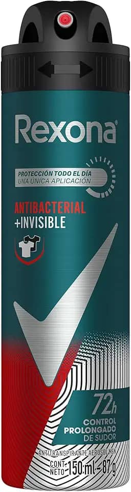 Desodorante Antitranspirante Aerosol Masculino Rexona Antibacterial + Invisible 72 horas 150ml (A embalagem pode variar)
