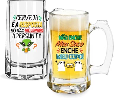 Kit 2 Canecas Cerveja/Chopp Vidro Zero Grau Personalizada Frases Engraçadas Meme Estampa Resistente Presente Criativo Apoio Dedo Vai Ao Freezer