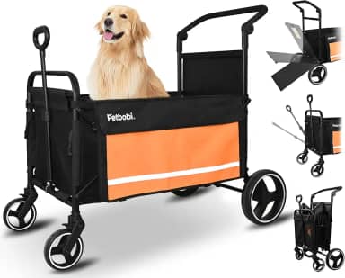 Petbobi Carrinho De Passeio Para Cães Grandes - Todo-Terreno Retrátil, Dobrável Cães, Vagões Com Freio Um Pé E Rampa, Fácil Animais Estimação Idosos Médio Porte Entrarem Saírem, Ideal Caminhadas, La