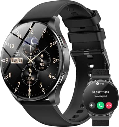 IOWODO W40 Smartwatch com Tela AMOLED 1.43" - Relógio Inteligente Bluetooth para Chamadas, 100+ Modos Esportivos, 2 Pulseiras (Preto) - Unissex