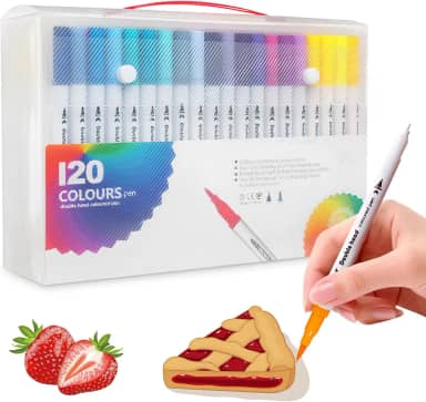 Kit com 120 Canetas Marcadoras de Ponta Dupla, Dupla Ponta (Pincel 1-4mm e Fina 0.4mm), Tinta à Base de Água - Ponta Pincel e Fina para Colorir Adultos, Lettering (Tamanho grande) (120)