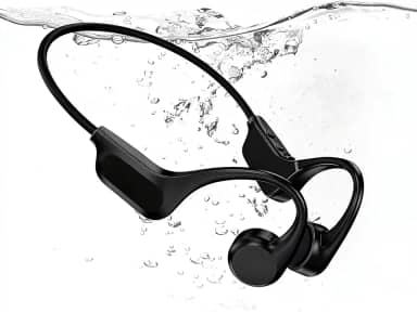 Fones de ouvido IP68 à prova d'água de condução óssea com design de orelha aberta, leitor de MP3 de 32 GB integrado para natação, exercícios, corrida, ciclismo (preto)