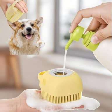 Escova de silicone macio para animais de estimação, massagem revigorante e fácil limpeza para cães e gatos, dispensador de gel de banho embutido para sessões de cuidados pessoais