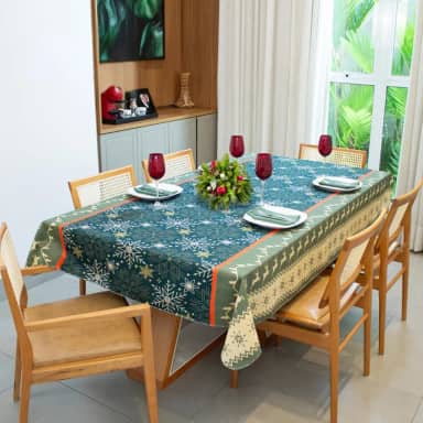 Toalha De Mesa 4 Lugares Quadrada 1,40x1,40m Natal Tecido Oxford 100% Poliéster Importado Estampas Natalinas, Decoração Festiva, Cores Vibrantes e Caiemento Elegante Cozzilar (Modelo 5)