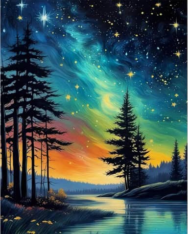 xackcme Pintura de céu estrelado por números para adultos - Pintura noturna estrelada por número em tela sem moldura, pintura a óleo de paisagem abstrata faça você mesmo para presente decoração de