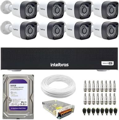 Kit 8 Câmeras Segurança Full HD DVR Intelbras 8 Canais Com HD Completo