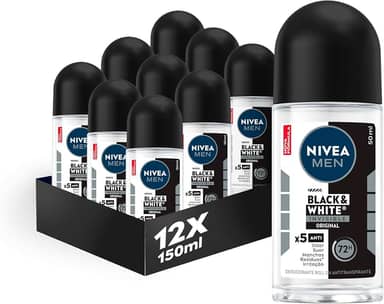Kit NIVEA MEN Desodorante Antitranspirante Roll On Black & White INVISIBLE Original 50ml - 12 Unidades