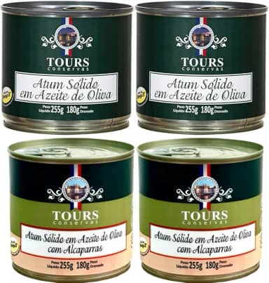 Atum em Lata Sólido Tours em Azeite de Oliva e Azeite com Alcaparras - 4 Un. - 255g