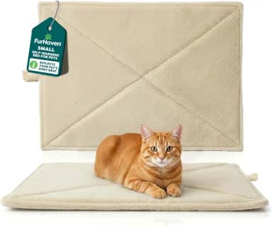Furhaven Cama de gato ThermaNAP com aquecimento automático para gatos e cães pequenos, lavável e reflete o calor do corpo - tapete de cama refletivo acolchoado de pele sintética - creme, pequeno