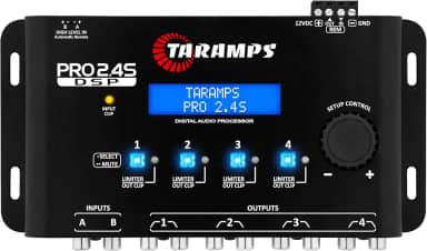Processador de Áudio Taramps Pro 2.4S Digital 4 Vias Saída RCA e Fio Crossover Equalizador 15 Bandas Anti-Puff Alinhamento Som Automotivo Profissional Alta Performance 12 Presets DSP