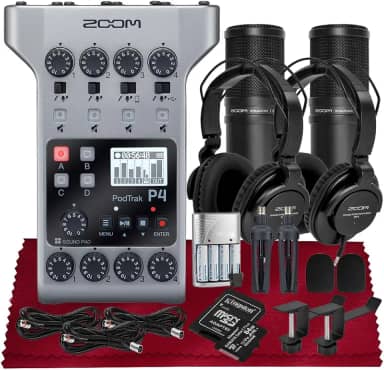 SonicSound Technologies Gravador De Podcast Portátil Multipista Podtrak P4, Interface Áudio Com 4 Entradas Microfone, Saídas Fone Ouvido Pacote 2X Dm1-Pmp, Suporte, Baterias Recarregáveis E Muito Ma