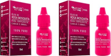 Óleo de Rosa Mosqueta 100% Puro Max Love - Kit 2x 10ml - Reduz Cicatrizes, Estrias e Marcas de Acne - Hidratação e Viço para Pele