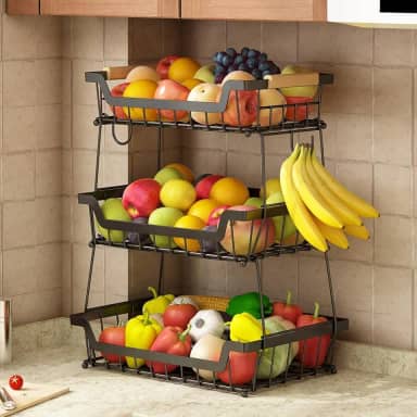 Fruteira De Mesa Organizador De Frutas, Cesto de Frutas de Metal de 3 Níveis, Cesta de Armazenamento de Frutas de 3 Níveis com Alça, Fruteira de Cozinha para Armazenar Verduras e Frutas