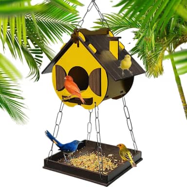 Comedouro Tratador Pássaros Livres Casinha De Passarinho Mdf (Amarelo)