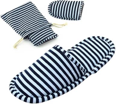 Pantufas de viagem não descartáveis de algodão portátil para spa, hotéis, chinelos para uso interno, Dark Blue, 5-7 Women/3-5.5 Men