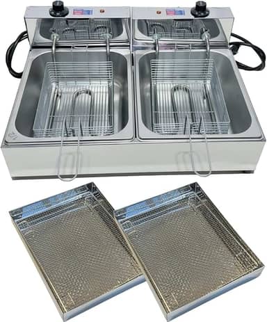 Fritadeira Elétrica Industrial 2 Cubas Inox 10 Litros com 2 Escorredores M(220)