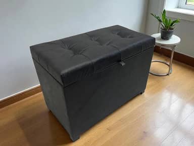 Puff Baú Estofado Em Corino 68 Cm Para Sala, Quarto Em Mdf - Preto