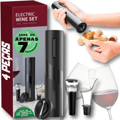 Kit Abridor de Vinho Elétrico 4 em 1 Com Cortador de Lacre, Rolha a Vácuo e Decantador | Saca Rolhas Prático e Sem Esforço | Presente Natal Sofisticado Amigo Secreto Elegante Chefe Casa Nova | PREIS