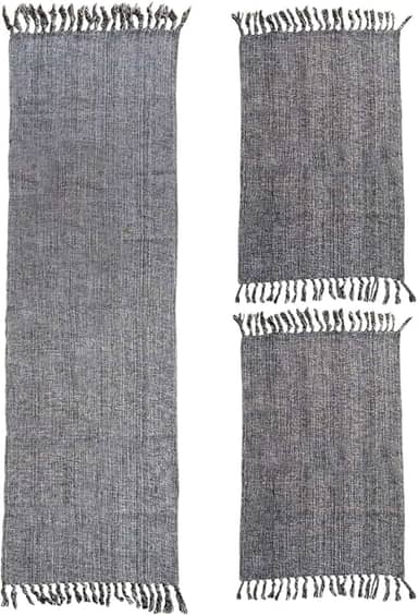 Jogo de Tapetes para Cozinha 3 Peças Decolab Básico | Kit com 1 Passadeira e 2 Tapetes para Cozinha | Design Liso em Algodão Premium | Tapetes Laváveis e Duráveis (Preto Mescla, 3 Peças)