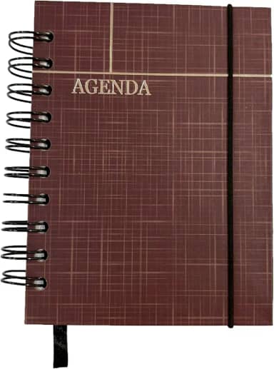 Agenda Permanente Capa Dura Espiral, 160 folhas, Com Elástico, Sem data, Marcador de Página. (Vinho)