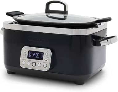 GreenPan Elite Panela elétrica lenta programável 14 em 1 de 6 litros, tampa segura para lava-louças e pote removível, cerâmica saudável sem PFAS antiaderente multicooker, selar, refogar, marrom, cesta
