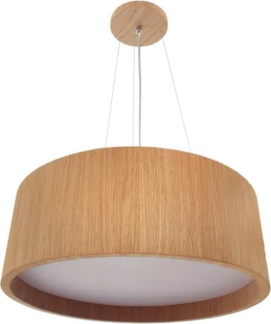 Lustre Pendente Redondo em Madeira - Luminária de Uso Interno Residencial e Comercial - Tamanhos: 25 a 60cm Cores: Freijó ou Imbuia Málaga - Bivolt 110/220V (Feijó, 35cm)