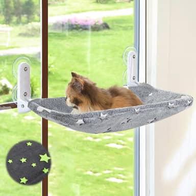 Poleiro De Janela Para Gatos, Cama De Rede Dobrável Sem Fio Que Brilha No Escuro Para Gatos Com Estrutura De Metal Resistente, Assento De Descanso De Janela Com Padrão De Estrelas Brilhante