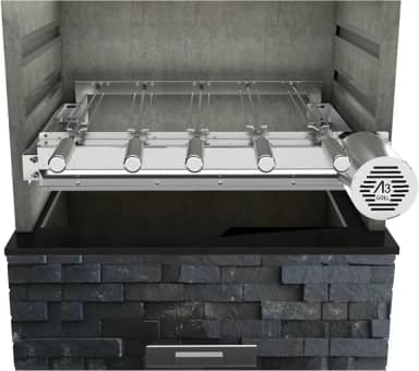 Churrasqueira Giratória Ajustável para 5 Espetos Inox (Inox Motor Direito)