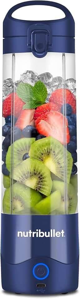 nutribullet Liquidificador portátil, sem fio, recipiente de 590 ml, liquidificador pessoal para vitaminas, recarregável USB-C, azul marinho, NBPB50100NB