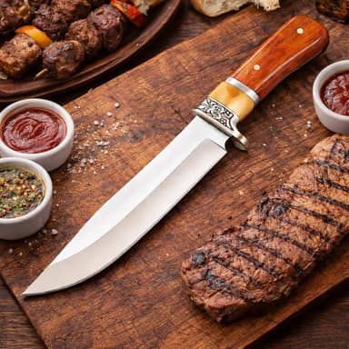 Faca Artesanal Premium Aço Inoxidável para Churrasco, Lâmina Full Tang Anti-Corrosiva e Cabo de Madeira de Carvalho