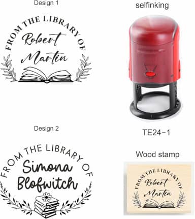 Carimbo de autotinta redondo personalizado para professores - da Biblioteca de | Ex Libris | Carimbo de livro floral | Carimbo de professor personalizado | Carimbo de monograma personalizado